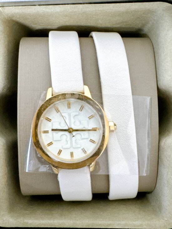 Tory Burch TBW2002 Gigi Gold Ivory Leather Double Wrap Strap Watch